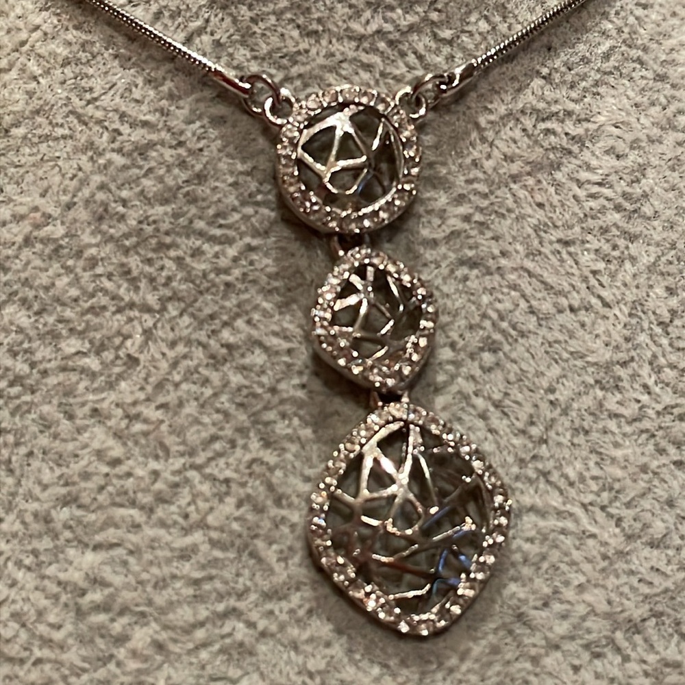 Abstract Pendant Necklace Silver Snake Chain